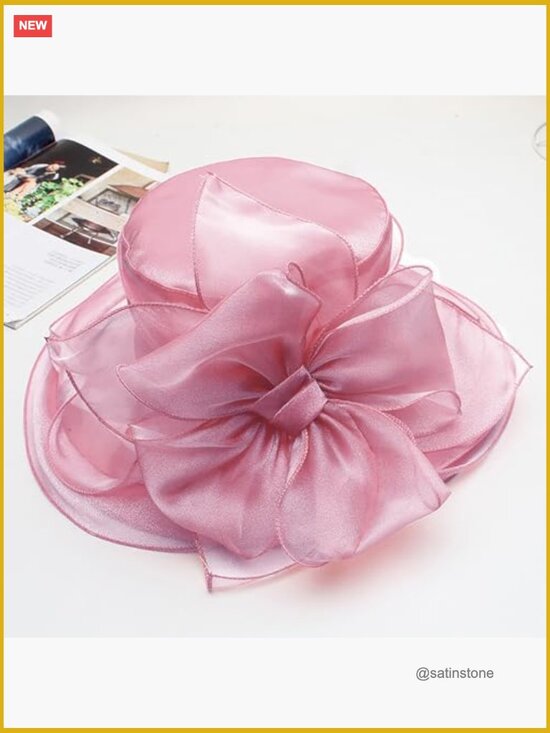 Organza Fascinator Derby Hat with Wide Brim for Wedding Church Tea Party main image 6